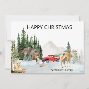 Cartes Pour Fêtes Annuelles Aquarelle de Noël Canada Bois Moose Cougar
