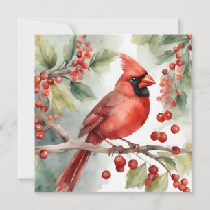 Cartes Pour Fêtes Annuelles Aquarelle de Noël Cardinal rouge et baies