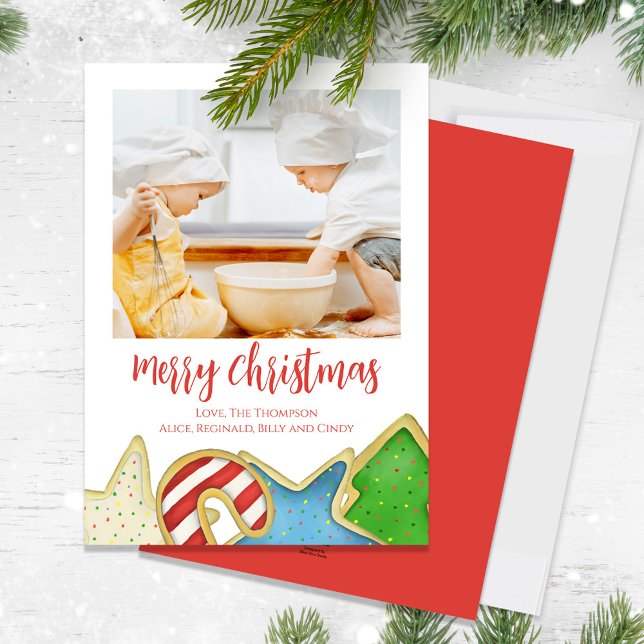 Cartes Pour Fêtes Annuelles Aquarelle de Noël Cute Aquarelle Cookies Amusants (Merry Christmas holiday photo greeting card with whimsical colorful Christmas cookies. )