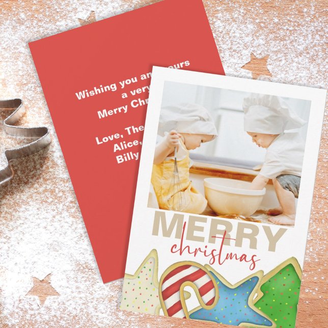 Cartes Pour Fêtes Annuelles Aquarelle de Noël Cute Cookies 1 Photo Holiday (Merry Christmas holiday photo card with whimsical cookie artwork.)