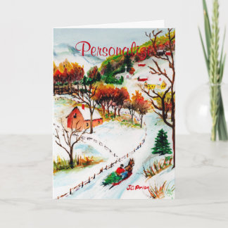 Cartes Pour Fêtes Annuelles Aquarelle de Noël de montagne de tour de Sleigh