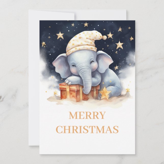 Cartes Pour Fêtes Annuelles Aquarelle de Noël Eléphant (Devant)
