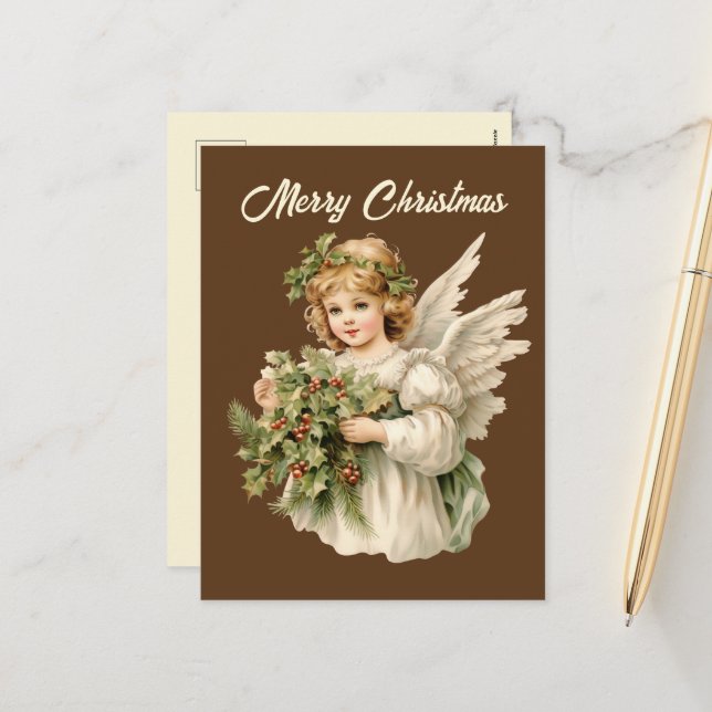 Cartes Pour Fêtes Annuelles Aquarelle de Noël festive Angel (Devant/Arrière en situation)