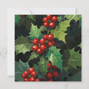 Cartes Pour Fêtes Annuelles aquarelle de Noël feuilles de houx botanique