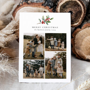 Cartes Pour Fêtes Annuelles Aquarelle de Noël Floral Cinq photo Collage