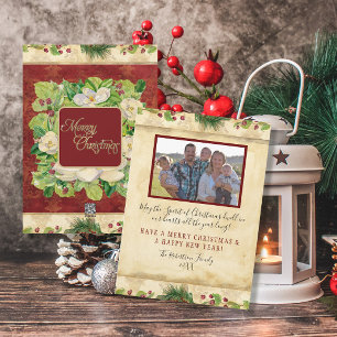 Cartes Pour Fêtes Annuelles Aquarelle de Noël Floral Magnolia Pine Wreath