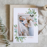 Cartes Pour Fêtes Annuelles Aquarelle de Noël Folithe photo du cadre<br><div class="desc">Joyeuses vacances ! Envoyez vos souhaits de vacances à votre famille et à vos amis avec cette carte de vacances verdoyante. Il présente l'aquarelle illustration des saints, aiguilles de pin et eucalyptus et à feuillage persistant avec typographie classique. Personnalisez en mettant en vedette votre photo préférée et en ajoutant des...</div>