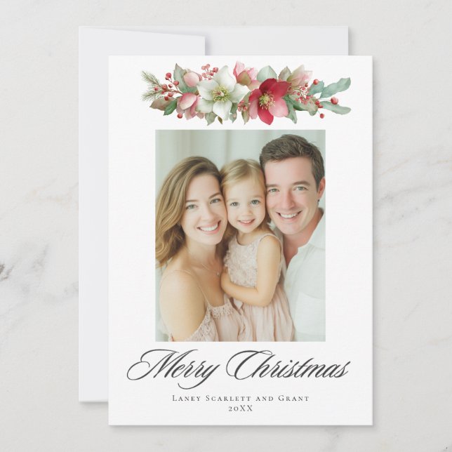 Cartes Pour Fêtes Annuelles Aquarelle de Noël Hellebore Design (Devant)