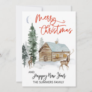 Cartes Pour Fêtes Annuelles Aquarelle de Noël Hiver Cabine de bois