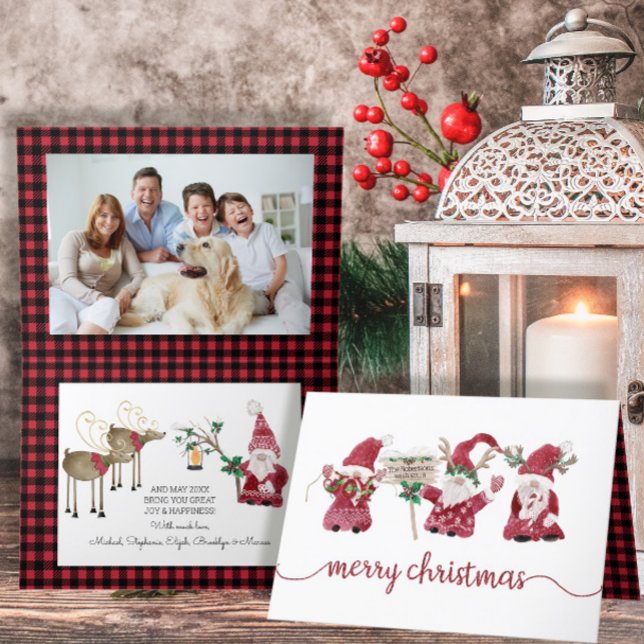 Cartes Pour Fêtes Annuelles Aquarelle de Noël Jouée à trois Gnomes Reindeer (Créateur téléchargé)