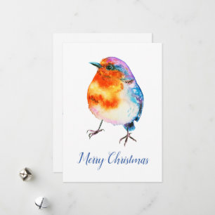 Cartes Pour Fêtes Annuelles Aquarelle de Noël joyeux Robin personnalisable