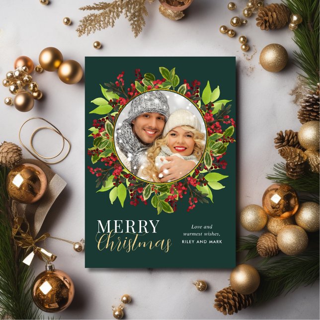 Cartes Pour Fêtes Annuelles Aquarelle de Noël moderne Photo botanique (Créateur téléchargé)