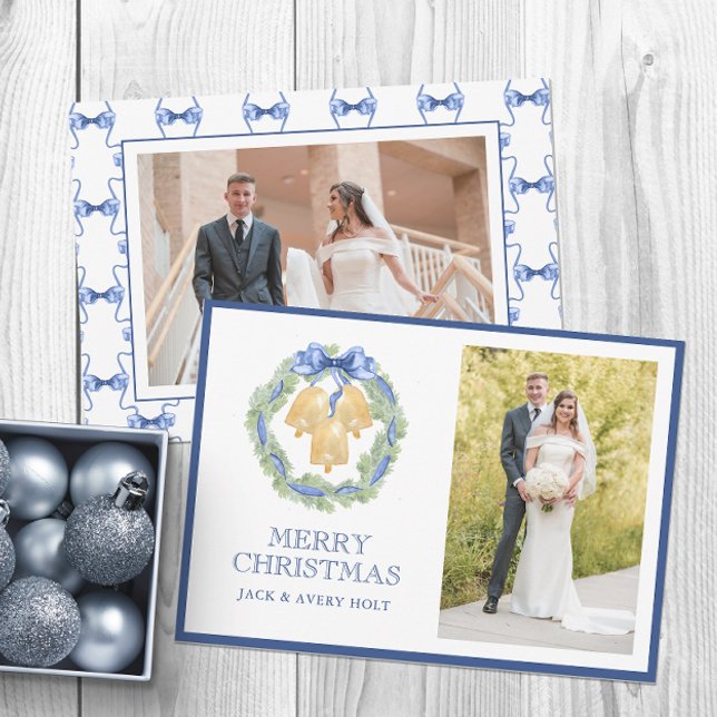 Cartes Pour Fêtes Annuelles Aquarelle de Noël ou Mariage Bells Photo (Créateur téléchargé)