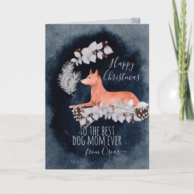 Cartes Pour Fêtes Annuelles Aquarelle de Noël personnalisée Basenji Mom (Devant)