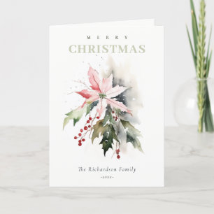 Cartes Pour Fêtes Annuelles Aquarelle de Noël Poinsettia Berries Folithe