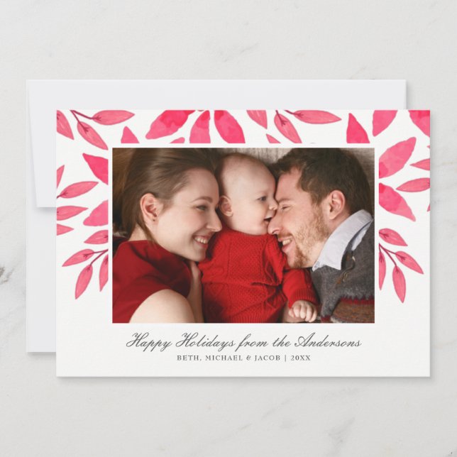 Cartes Pour Fêtes Annuelles Aquarelle de Noël Poinsettia peinte à la main (Devant)