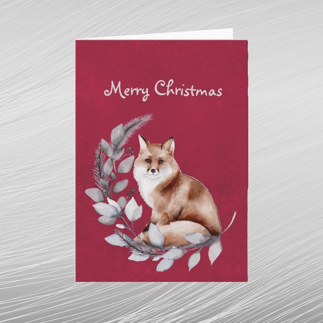 Cartes Pour Fêtes Annuelles Aquarelle de Noël Red Fox Feuilles (Créateur téléchargé)