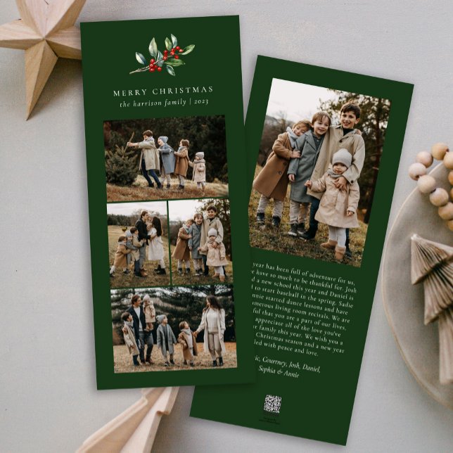 Cartes Pour Fêtes Annuelles Aquarelle de Noël simple Collage photo florale (Créateur téléchargé)