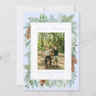 Cartes Pour Fêtes Annuelles Aquarelle de Noël Vert Botanique Bleu pâle