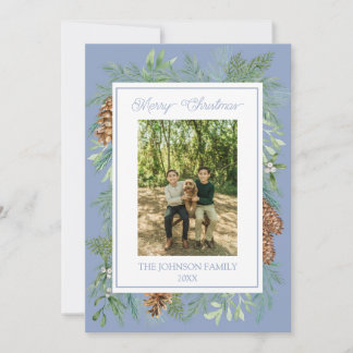 Cartes Pour Fêtes Annuelles Aquarelle de Noël Vert Botanique Dusty Bleu