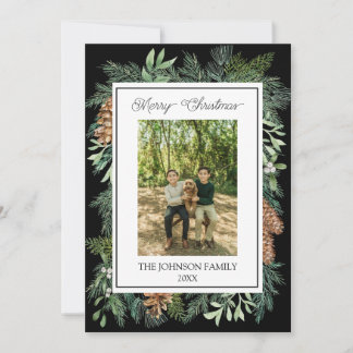 Cartes Pour Fêtes Annuelles Aquarelle de Noël Vert Botanique Noir