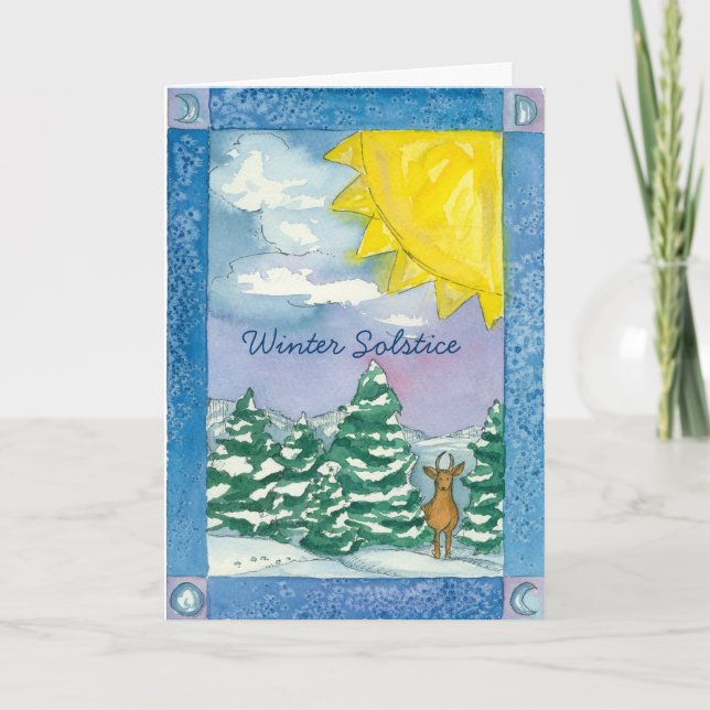 Cartes Pour Fêtes Annuelles Aquarelle de paysage de neige de cerfs communs de (Devant)