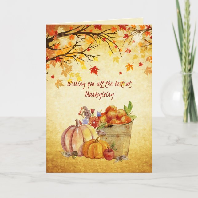 Cartes Pour Fêtes Annuelles Aquarelle de récolte d'autum de Thanksgiving (Devant)