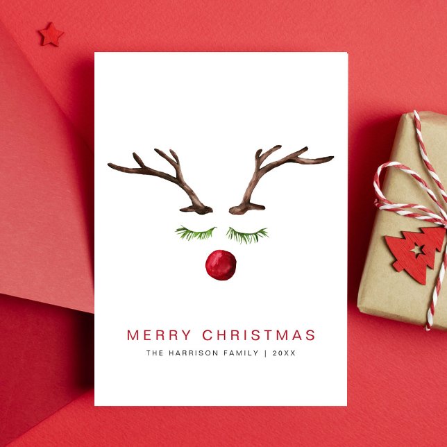 Cartes Pour Fêtes Annuelles Aquarelle de rennes Minimale Joyeux Noël (Créateur téléchargé)