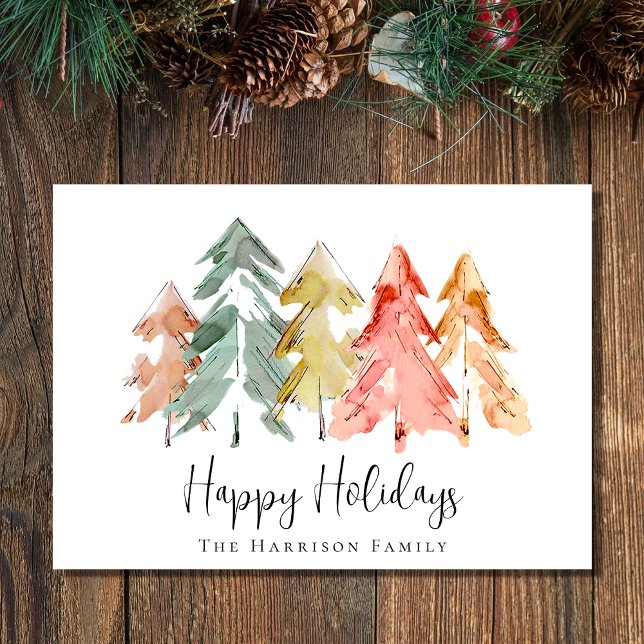 Cartes Pour Fêtes Annuelles Aquarelle de sapin de Noël (Spread the love and joy of the season with your friends and family near and far)