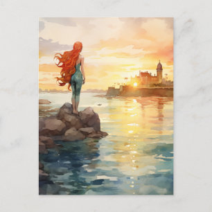 Cartes Pour Fêtes Annuelles Aquarelle de sirène magique avec phare - Fanta