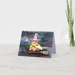 Cartes Pour Fêtes Annuelles Aquarelle de sorcière de Corgi mignonne