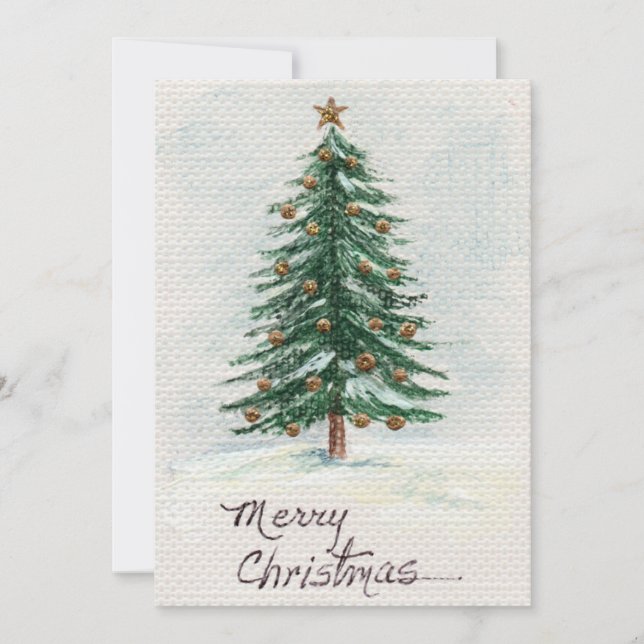 Cartes Pour Fêtes Annuelles Aquarelle de style ancien Arbre de Noël à neige   (Devant)