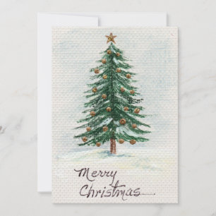 Cartes Pour Fêtes Annuelles Aquarelle de style ancien Arbre de Noël à neige