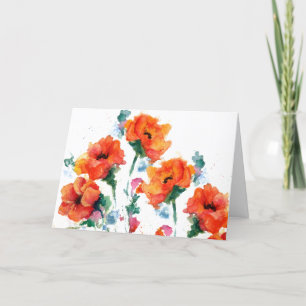 Cartes Pour Fêtes Annuelles Aquarelle de trois coquelicots à long tige rouge 