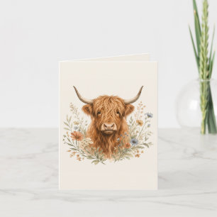 Cartes Pour Fêtes Annuelles Aquarelle de vache des Highlands mignonne
