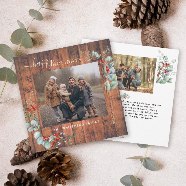 Cartes Pour Fêtes Annuelles Aquarelle de verdure botanique Bois de cerisier ru (You will love these beautiful Christmas cards! They feature botanical watercolor pine and berries.)