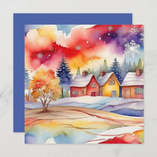 Cartes Pour Fêtes Annuelles Aquarelle de village colorée