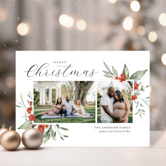 Cartes Pour Fêtes Annuelles Aquarelle délicate Floral Joyeux Noël Photo