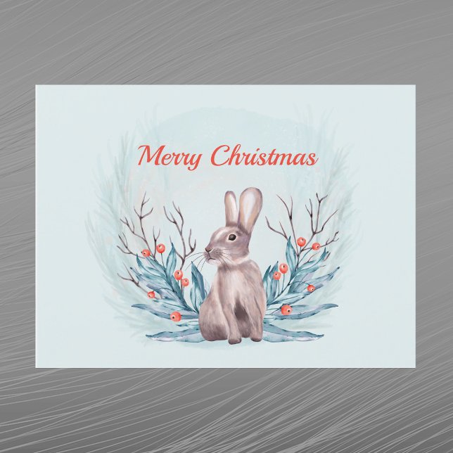 Cartes Pour Fêtes Annuelles Aquarelle des baies de lapin de Noël (Créateur téléchargé)