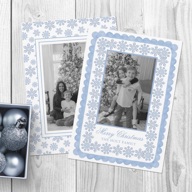 Cartes Pour Fêtes Annuelles Aquarelle Designer Blue Snowflics Noël (Créateur téléchargé)