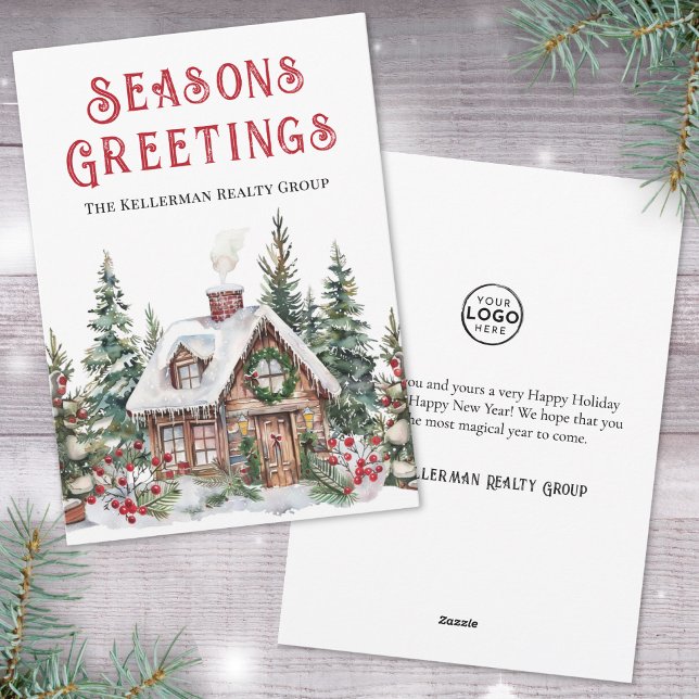 Cartes Pour Fêtes Annuelles Aquarelle d'hiver Festive Noël d'affaires (Festive Winter Watercolor Business Christmas Holiday Card)