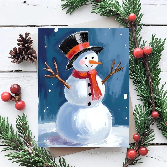 Cartes Pour Fêtes Annuelles Aquarelle d'hiver Snowman (Créateur téléchargé)