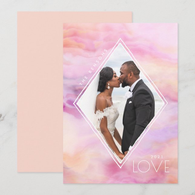 Cartes Pour Fêtes Annuelles Aquarelle Diamond Peach Rose Purple Agate (Devant / Derrière)