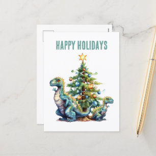 Cartes Pour Fêtes Annuelles Aquarelle dinosaure arbre de Noël