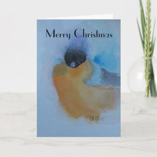 Cartes Pour Fêtes Annuelles Aquarelle d'oiseaux d'hiver à poitrine orange Noël