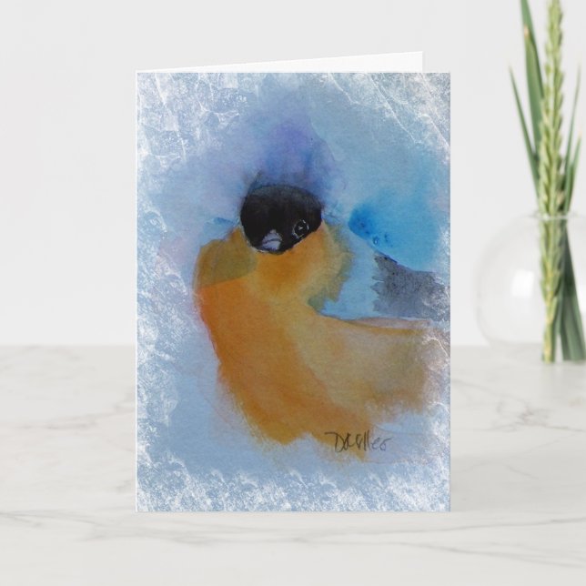 Cartes Pour Fêtes Annuelles Aquarelle d'oiseaux d'hiver à poitrine orange Noël (Devant)