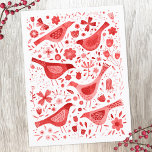 Cartes Pour Fêtes Annuelles Aquarelle d'oiseaux rouge<br><div class="desc">Festive oiseaux d'aquarelle rouge et fleurs sur un arrière - plan blanc. Art original de Nic Squirrell.</div>