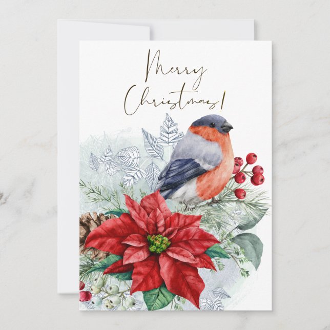 Cartes Pour Fêtes Annuelles Aquarelle d'oiseaux rouges Robin Noël hiver (Devant)