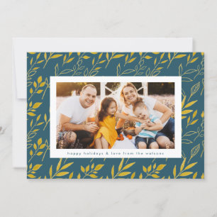 Cartes Pour Fêtes Annuelles Aquarelle d'or moderne Feuilles photo Noël