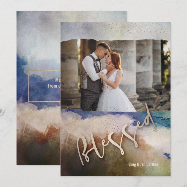 Cartes Pour Fêtes Annuelles Aquarelle dorée photo de Noël (Devant / Derrière)